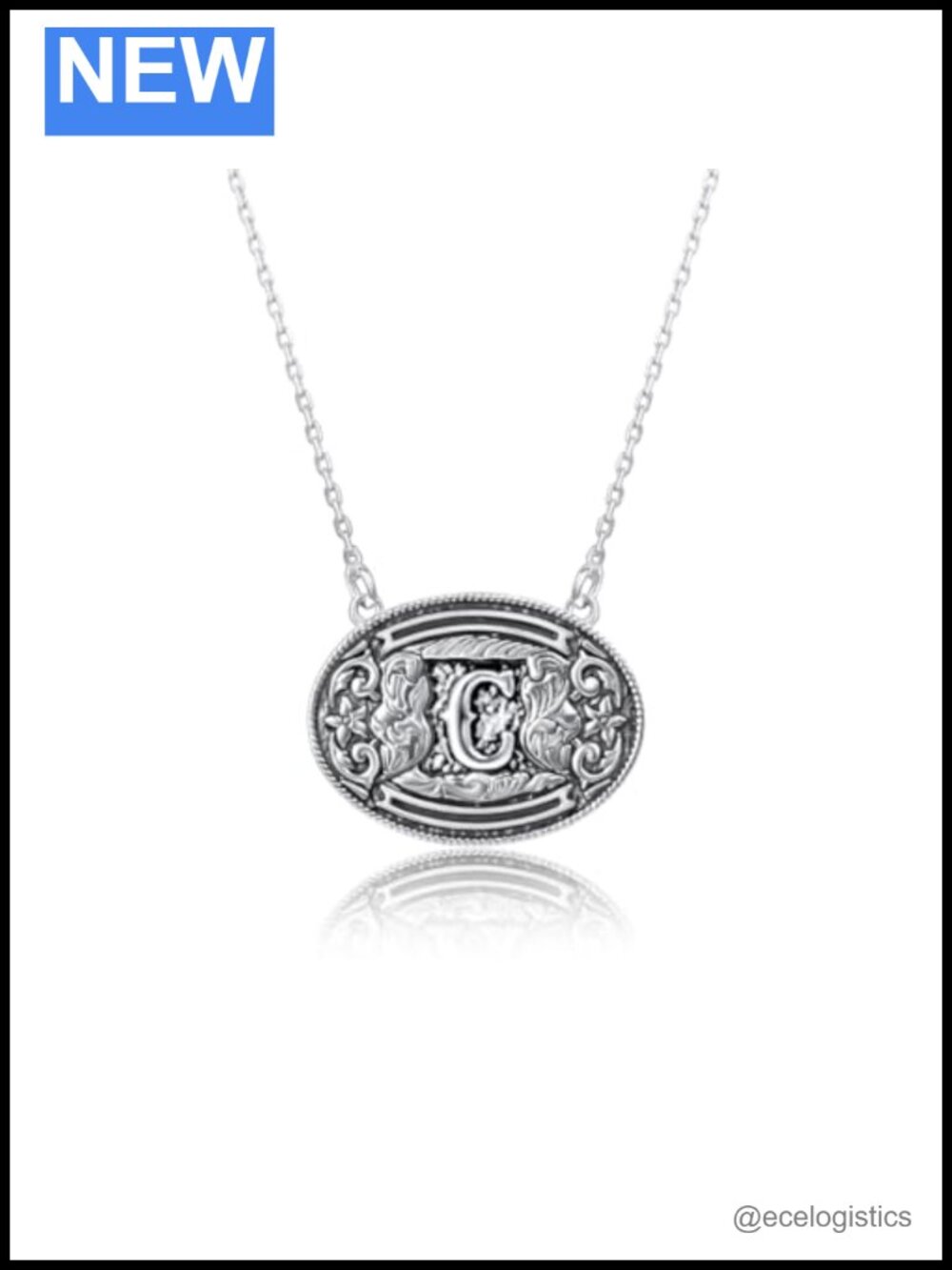 925 Sterling Silver Western Initial C Pendant Necklace Belt Buckle Style